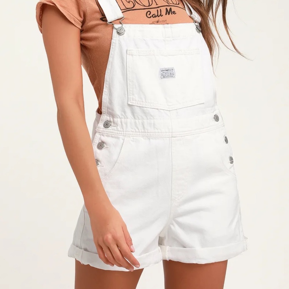 White Levi Shorts Overalls